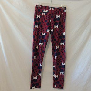 LuLaRoe Sz OS Minnie Mouse Leggings Burgundy Polka Dot Minnie Mouse Faces